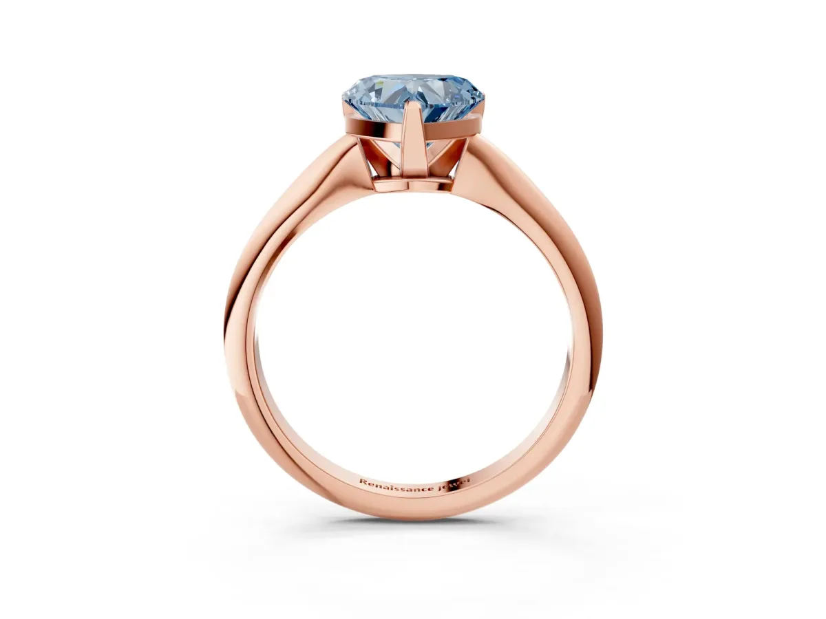 Fancy Blue Heart Cut Diamond Solitaire Engagement Ring with Classic Band and Four-Prong Setting Rose gold