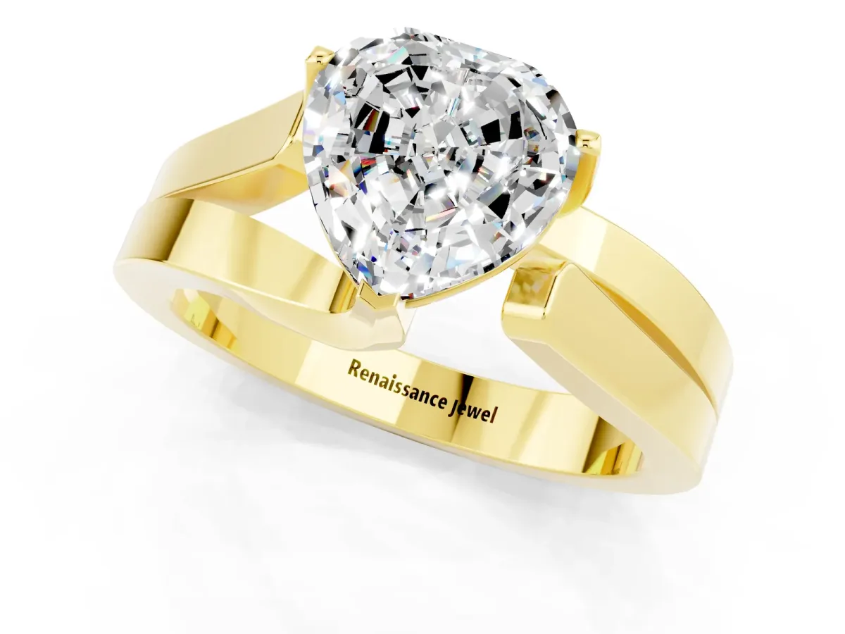 Modern Tension Set Heart Cut Moissanite Solitaire Wide Band Ring Yellow gold