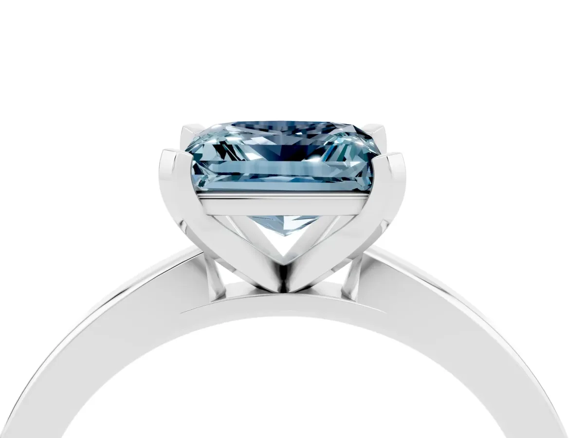 Princess Cut Aquamarine Solitaire Engagement Ring with Classic Band and Four-Prong Setting White gold