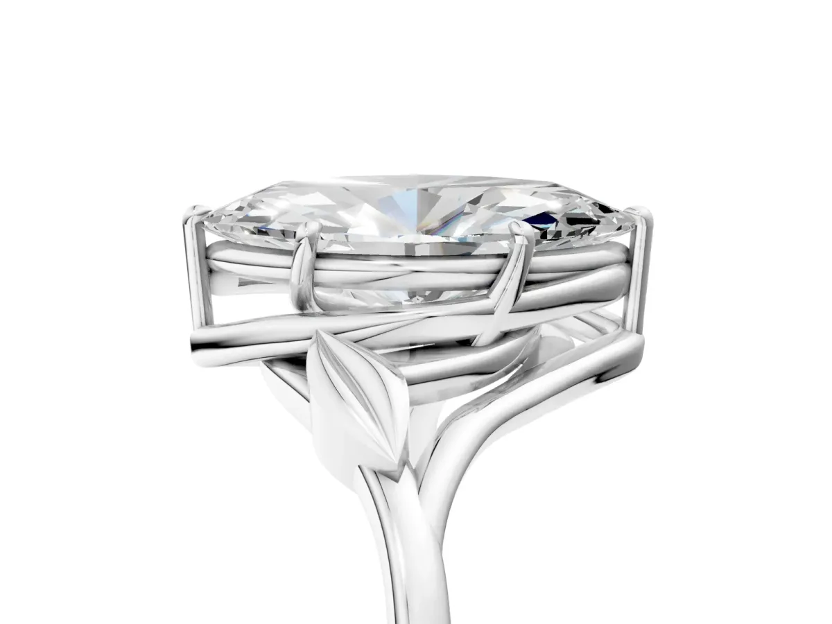 Marquise Cut Diamond Solitaire Ring with Twist Band and Four-Prong Setting Platinum