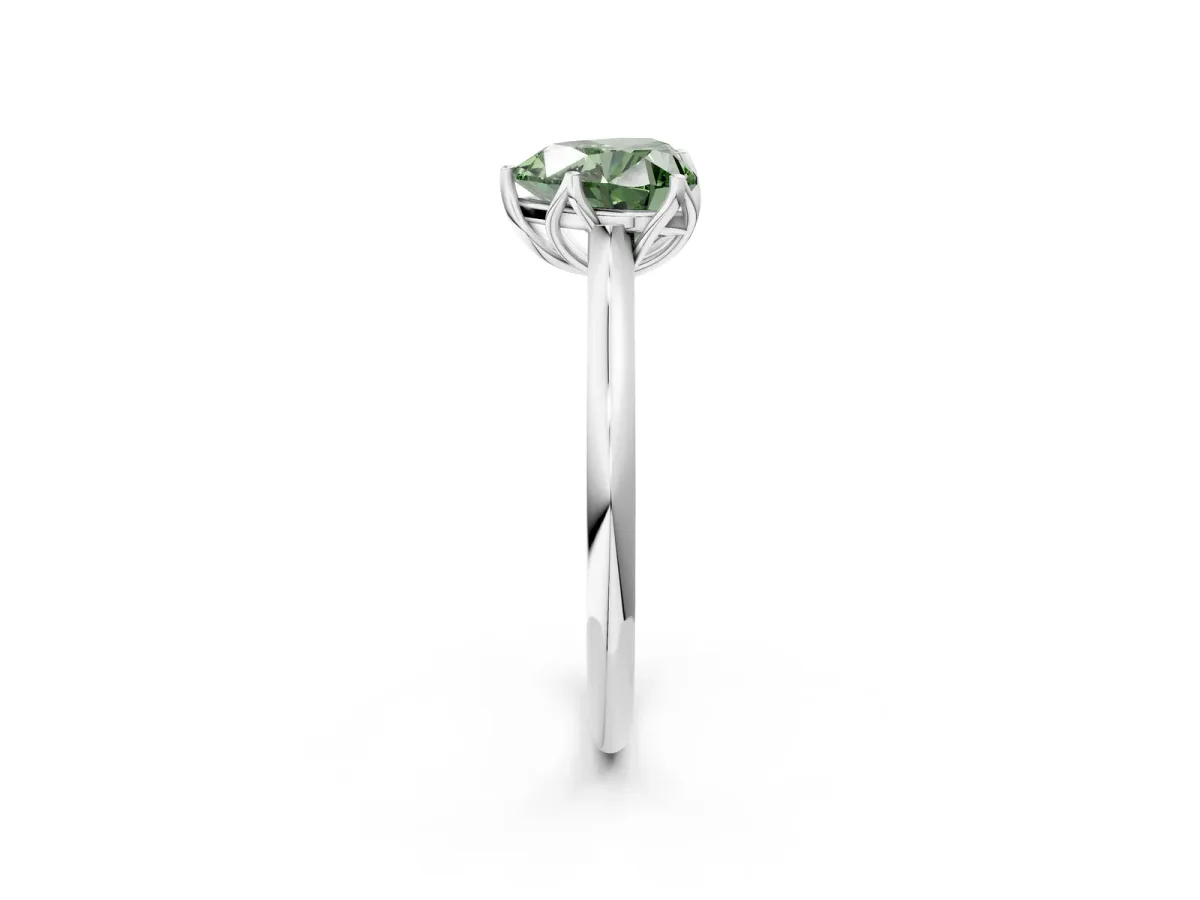 Fancy Green Heart Cut Solitaire Cathedral Diamond Ring with Six-Prong Setting Platinum
