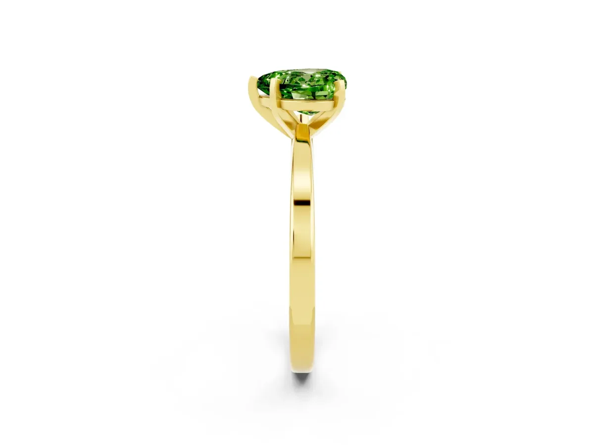 Heart Cut Peridot Solitaire Engagement Ring with Classic Band and Four-Prong Setting Yellow gold