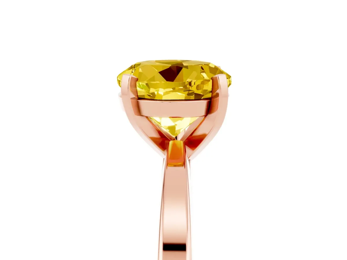 Round Cut Yellow Sapphire Solitaire Engagement Ring with Classic Band and Four-Prong Setting Rose gold
