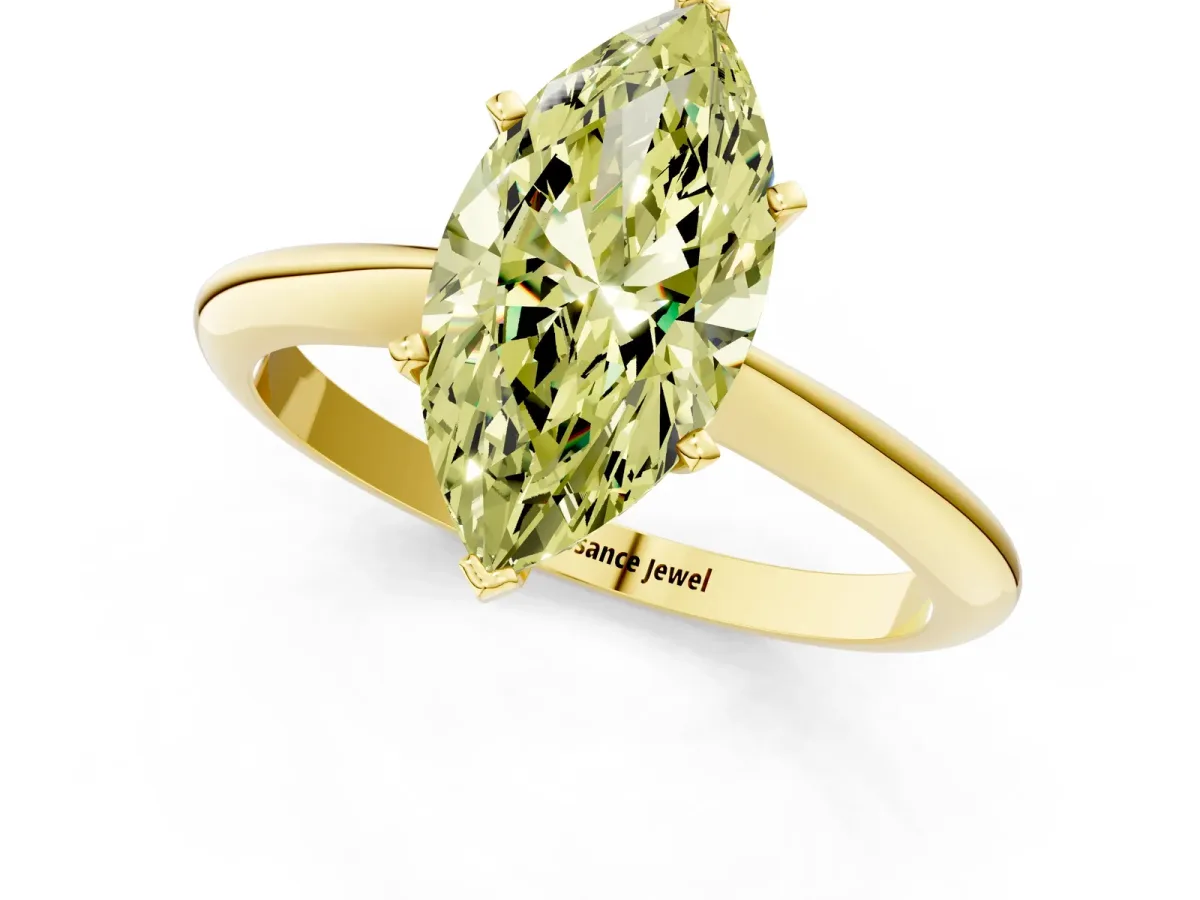 Fancy Yellow Marquise Cut Diamond Solitaire Engagement Ring with Classic Band and Four-Prong Setting Yellow gold