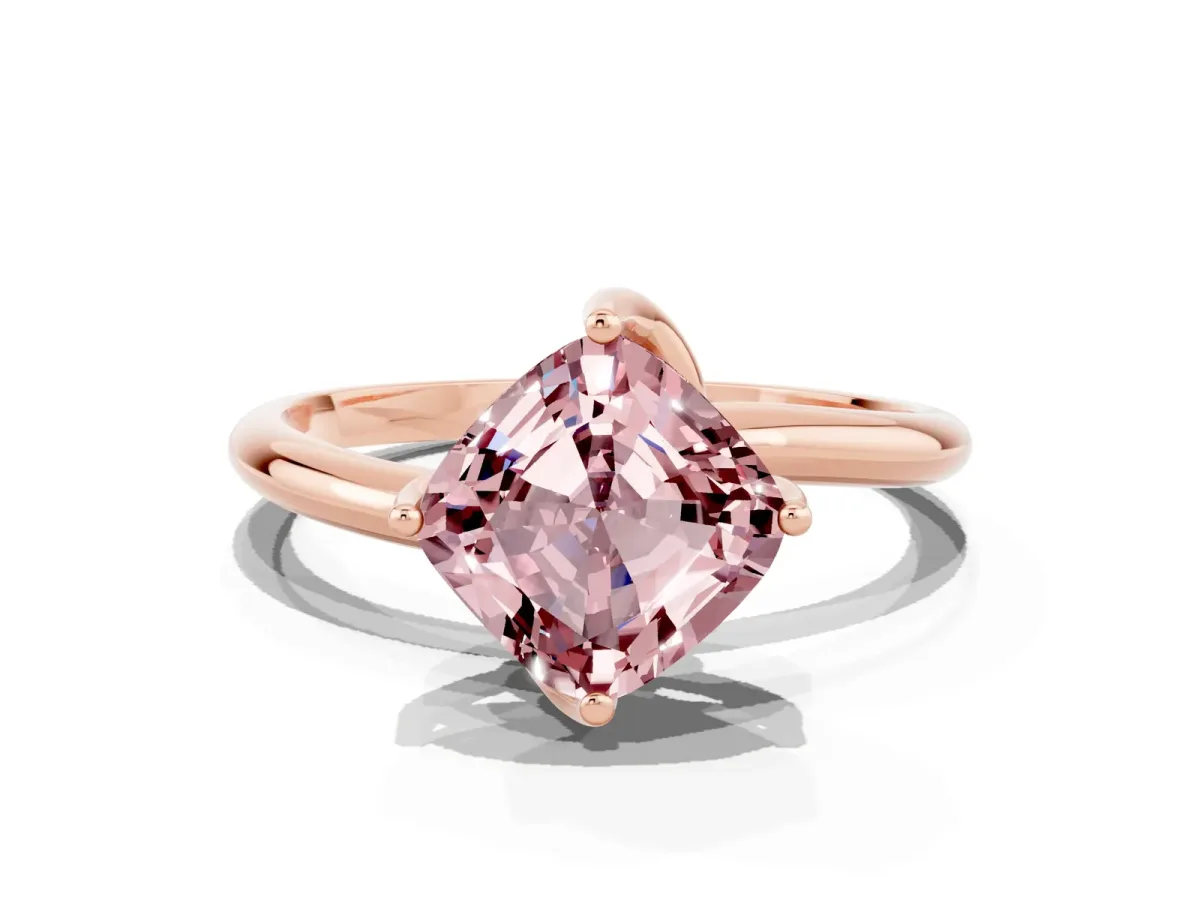 Cushion Cut Morganite Solitaire Engagement Ring with Four-Prong Setting and Classic Band Rose gold