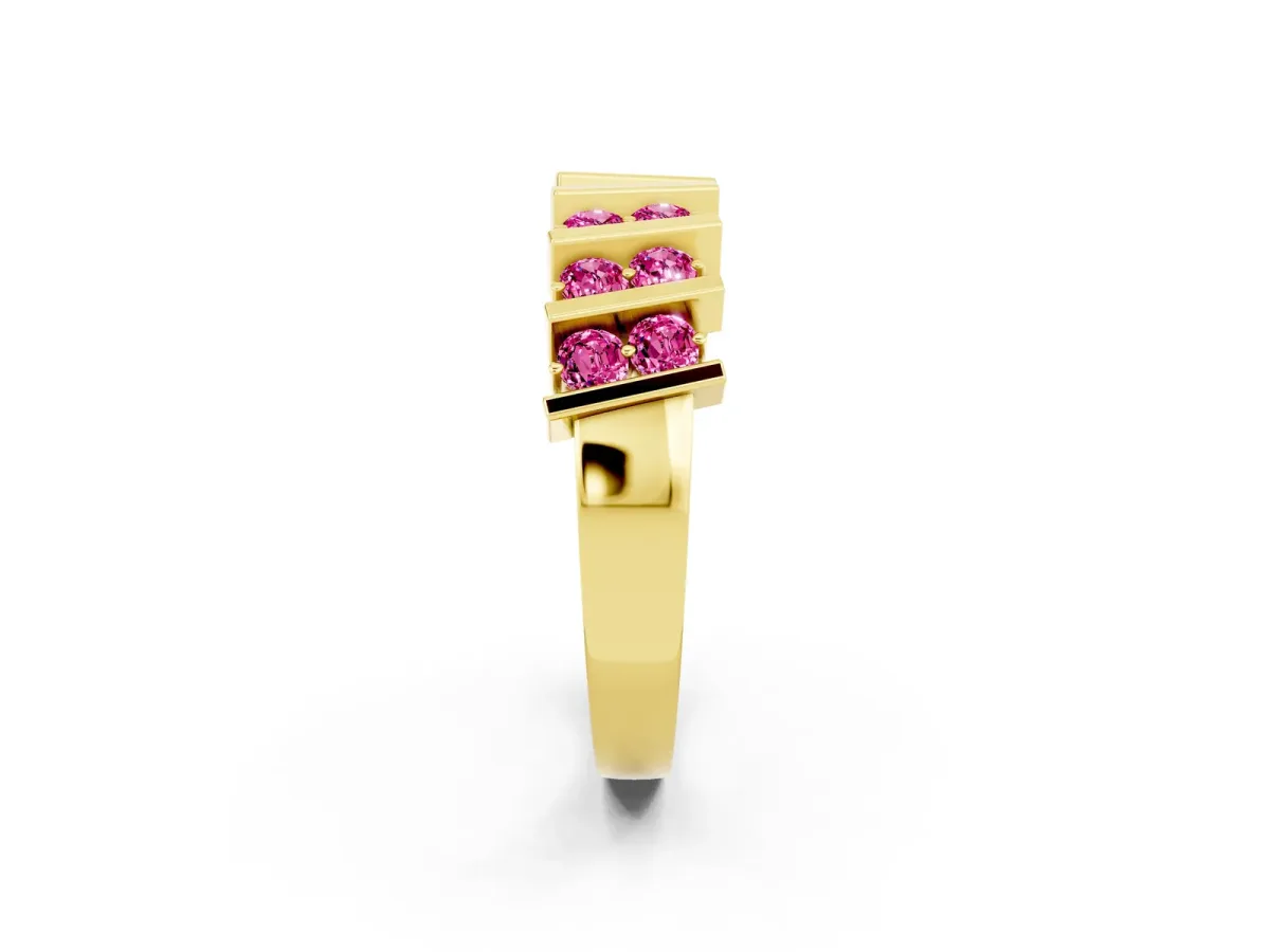 Channel Set Round Pink Sapphire Anniversary Band with Vertical Prongs Yellow gold