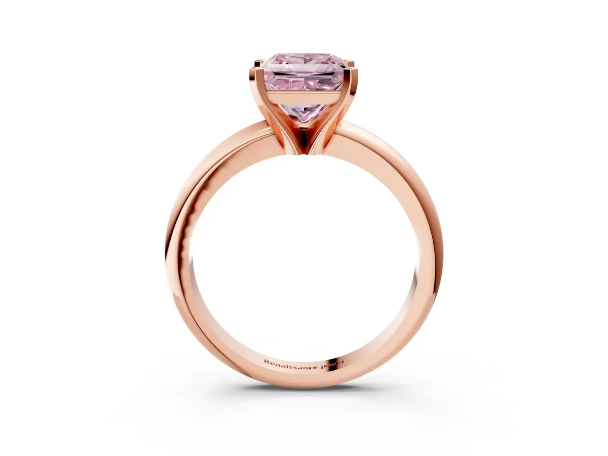 Fancy Pink Princess Cut Diamond Solitaire Engagement Ring with Round Band and Four-Prong Setting Rose gold
