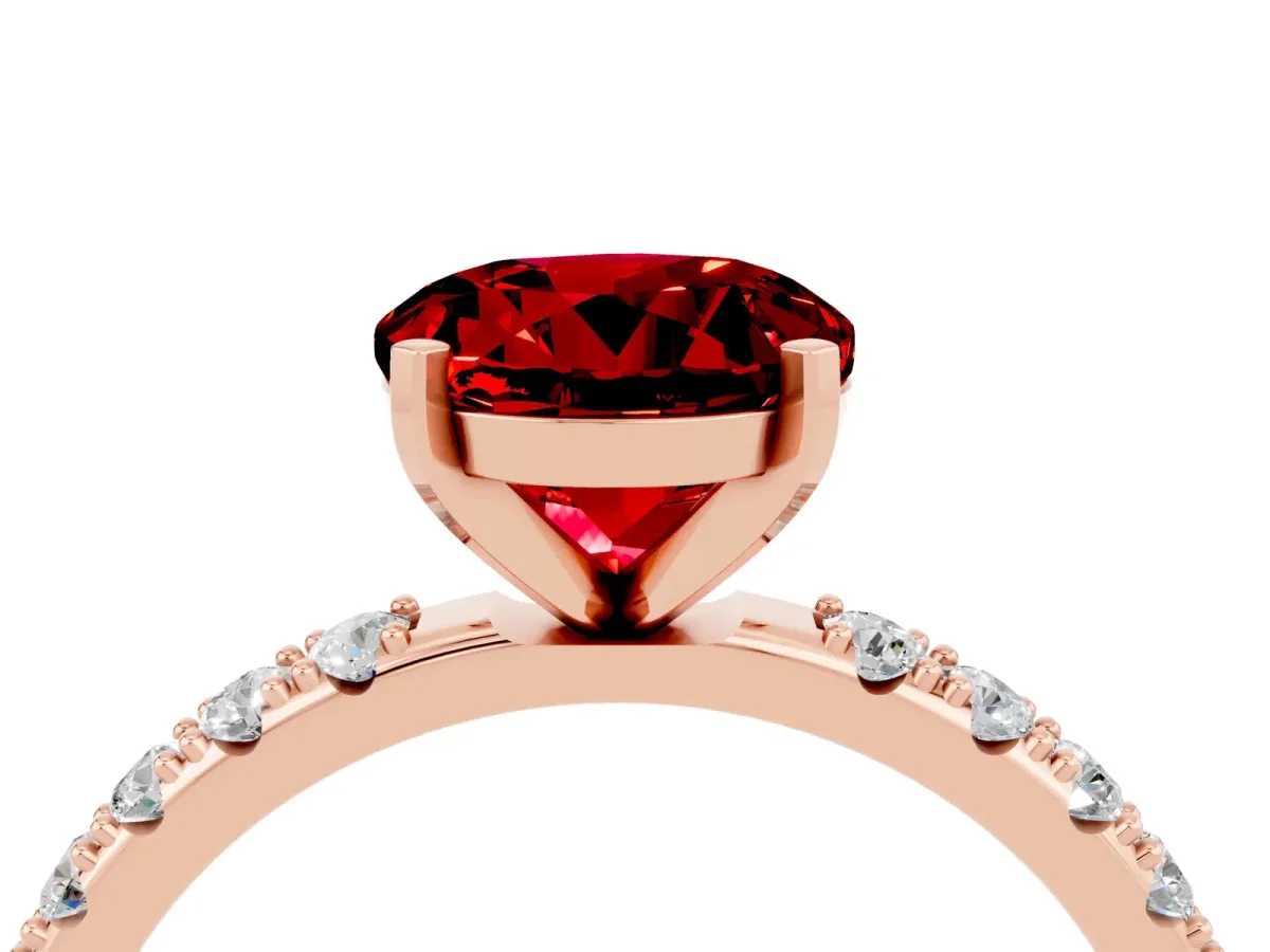 Round Cut Ruby Solitaire Pavé Band with Four-Prong Setting Rose gold