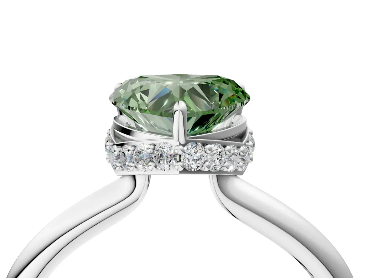 Fancy Green Heart Cut Brilliant Solitaire Engagement Ring with Six-Prong Setting and Classic Band Platinum