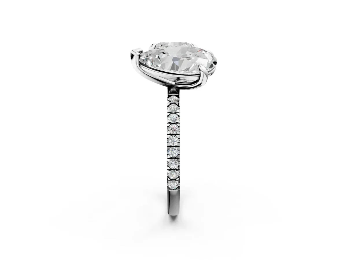 Oval and Cushion Toi Moi Ring with Prong Setting and Micro Pave Band Platinum