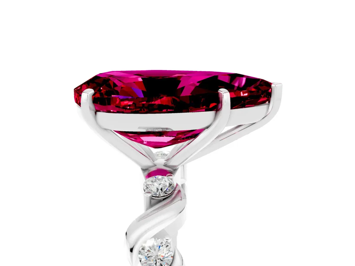 Pear Cut Garnet Solitaire Twisted Band with Round Accents and Prong Setting Silver