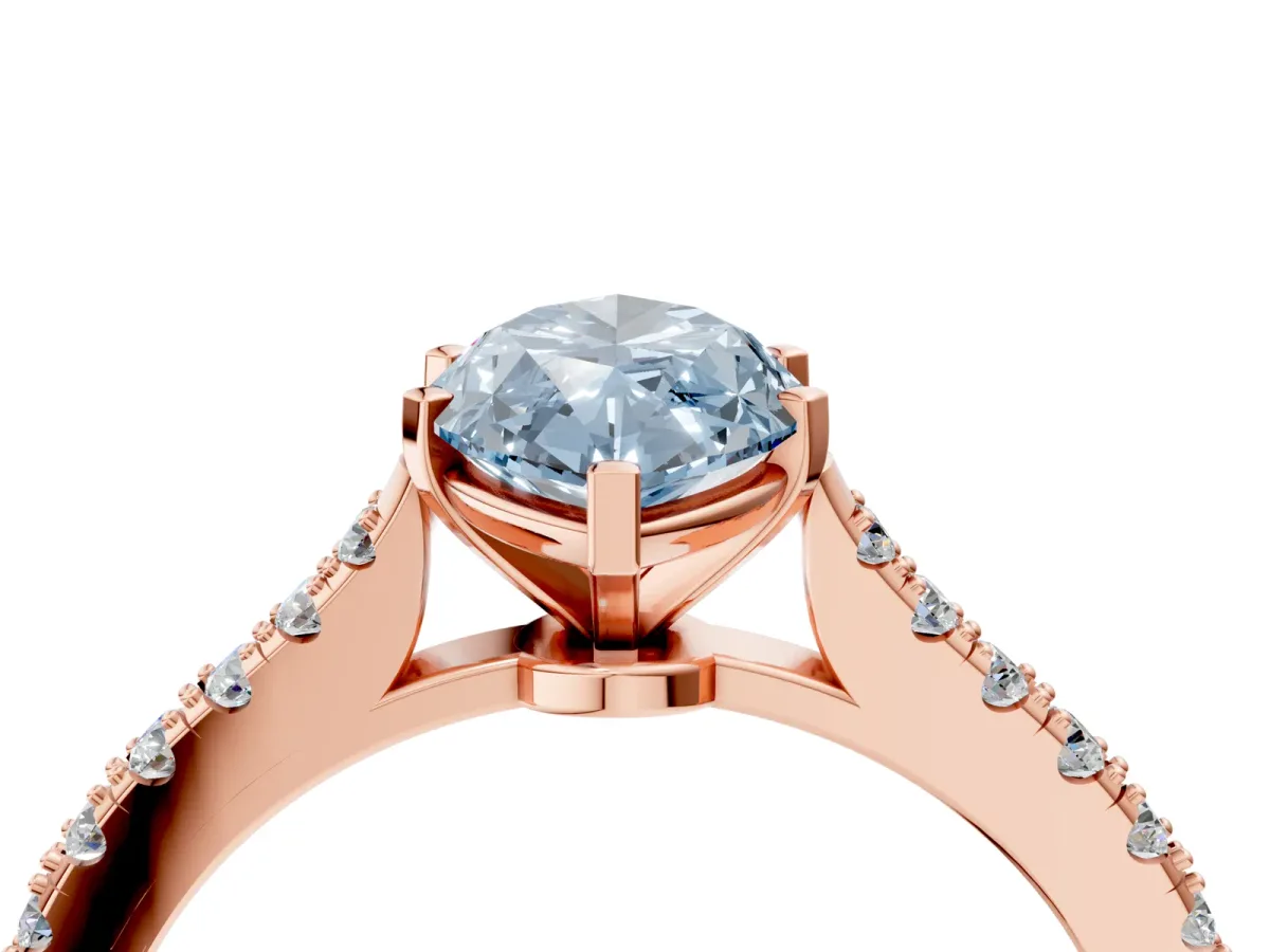 Fancy Blue Marquise Cut Cut Solitaire Diamond Engagement Ring with Pave Band and Four-Prong Setting Rose gold