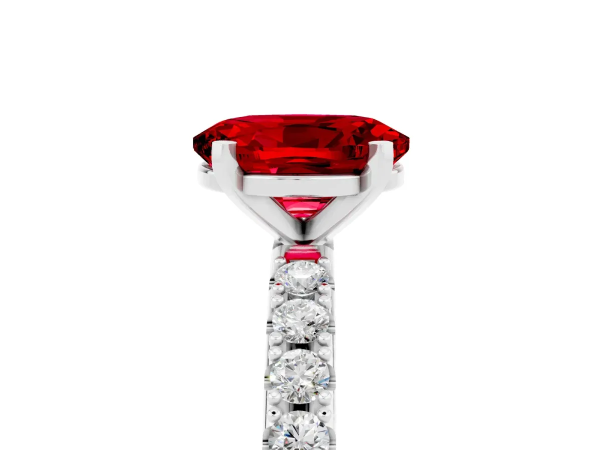 Oval Cut Ruby Solitaire Pavé Band with Four-Prong Setting Silver