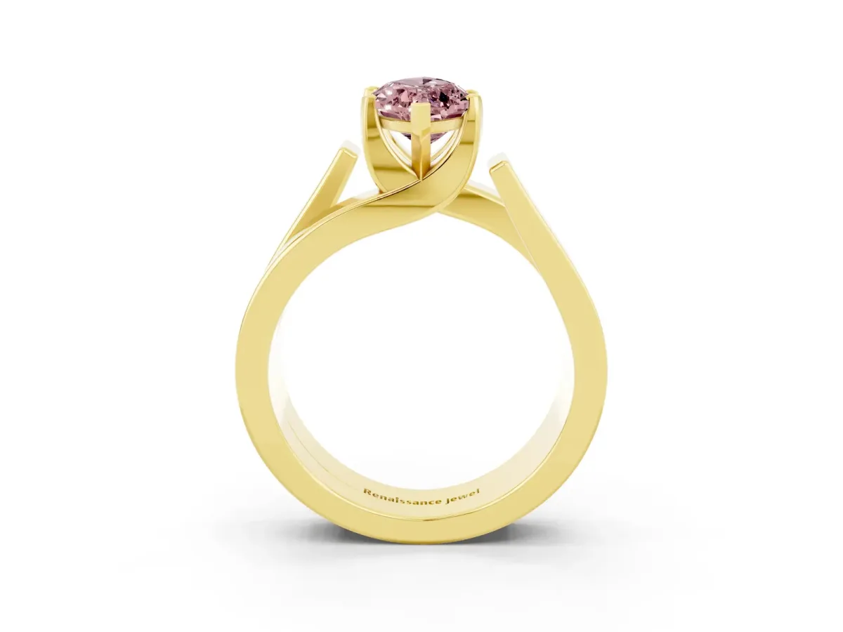 Modern Tension Set Marquise Cut Morganite Solitaire Wide Band Ring Yellow gold