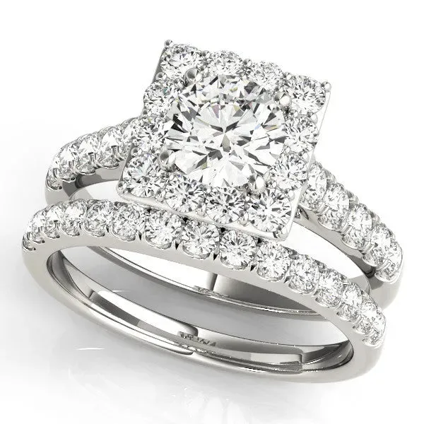 Halo Round Cut Diamond Pave Band Prong Setting Ring Platinum