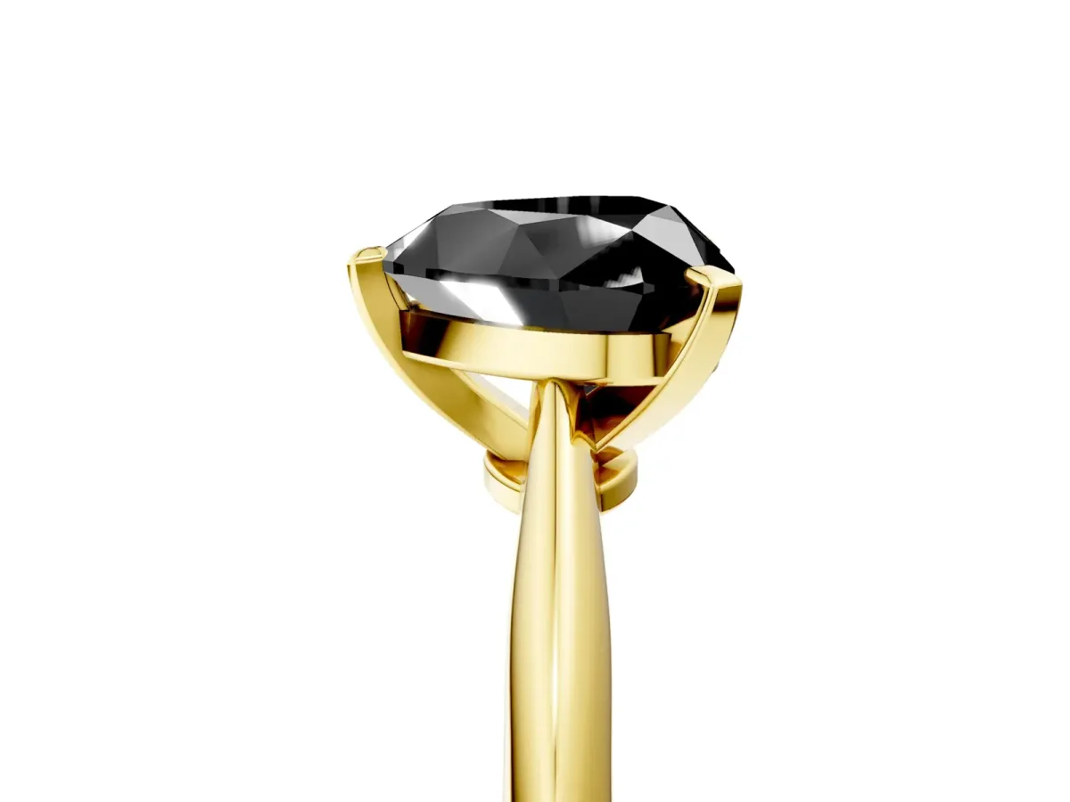 Fancy Black Heart Cut Diamond Solitaire Engagement Ring with Classic Band and Four-Prong Setting Yellow gold