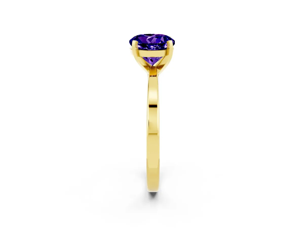 Round Cut Tanzanite Solitaire Engagement Ring with Classic Band and Four-Prong Setting Yellow gold