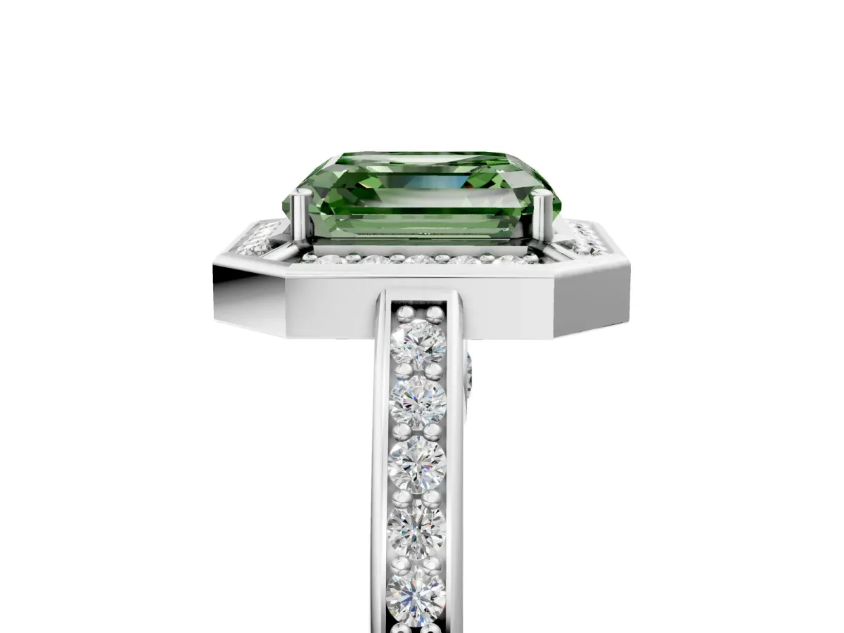 Fancy Green Asscher Cut Cut Halo Pave Split Shank Prong Setting Ring Platinum