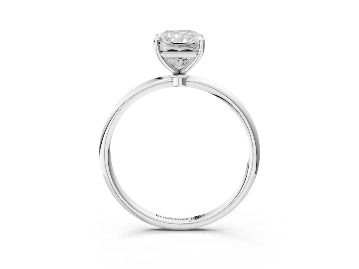 Radiant Cut Cut Solitaire Engagement Ring with Thin Band and Four-Prong Setting Platinum
