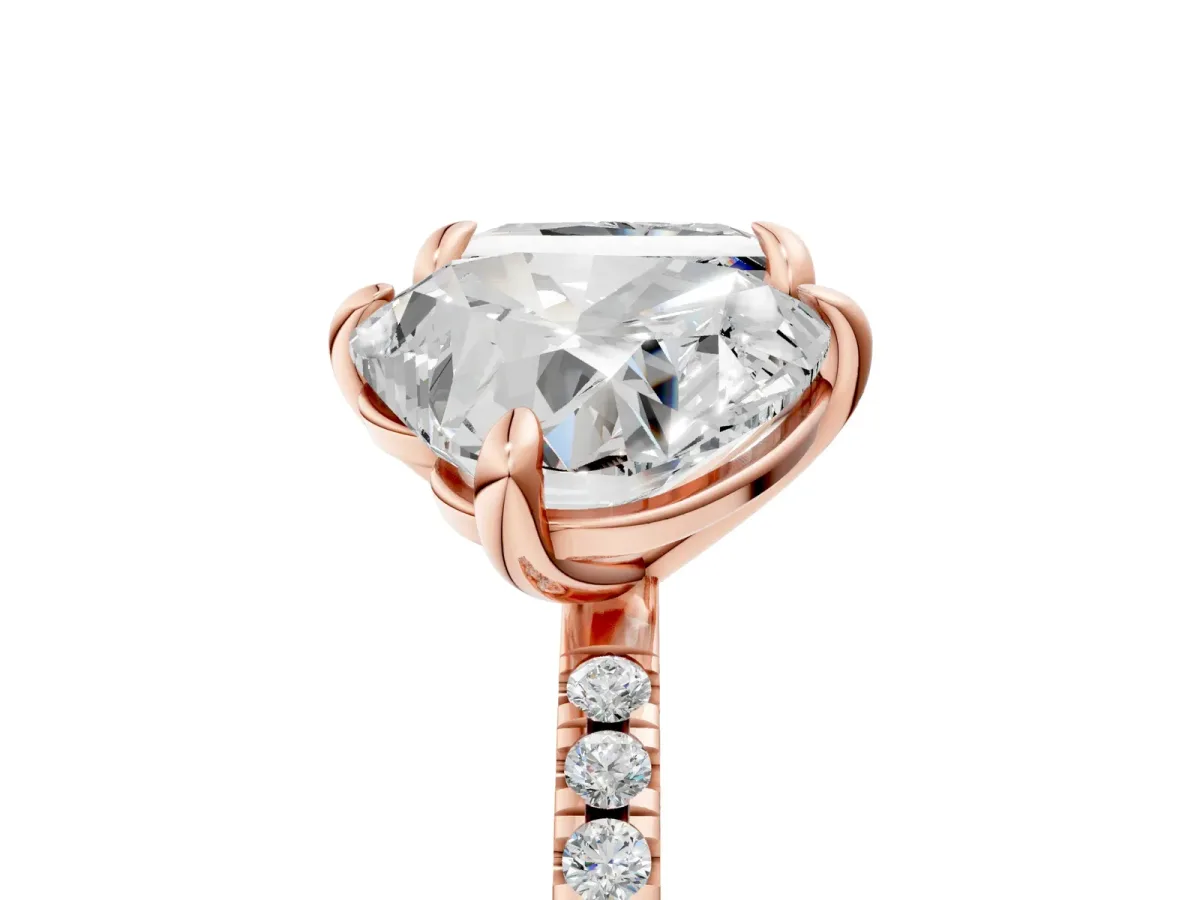 Heart and Princess Toi Moi Ring with Prong Setting and Pave Band Rose gold