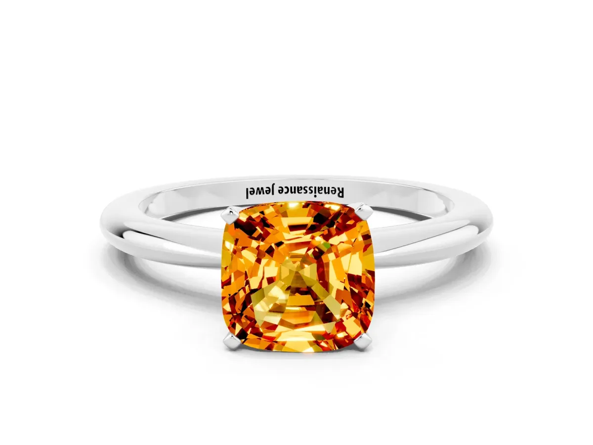 Cushion Cut Citrine Solitaire Ring with Six-Prong Setting and Classic Band Silver