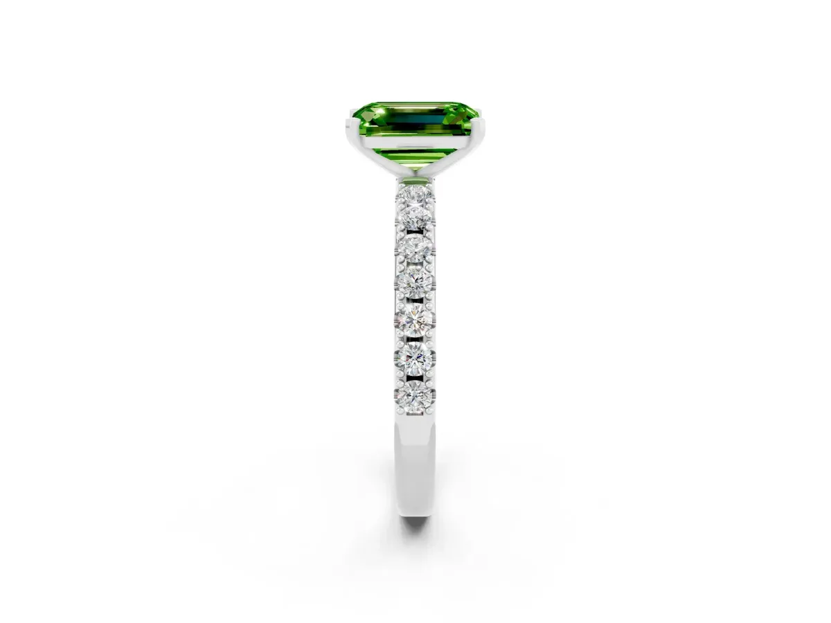 Emerald Cut Peridot Solitaire Pavé Band with Four-Prong Setting Silver
