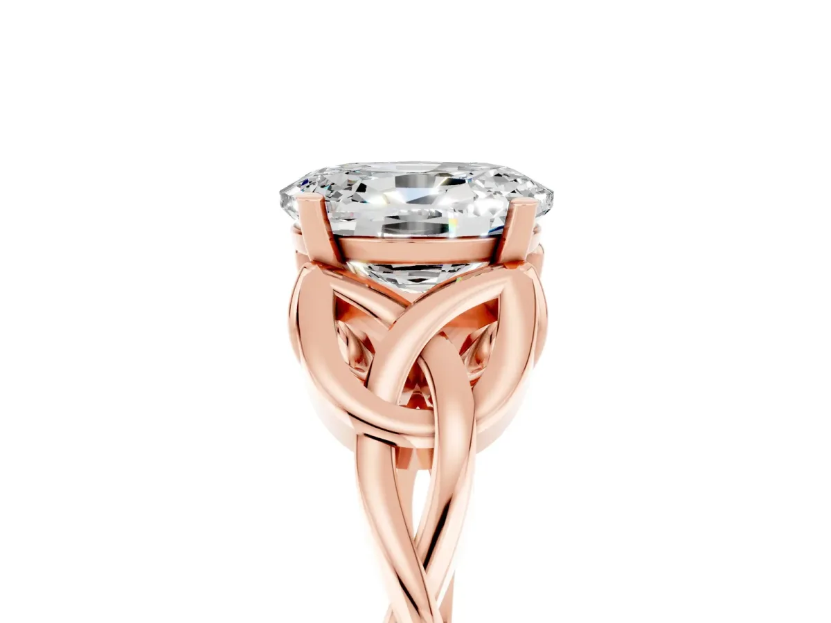 Oval Cut Moissanite Solitaire Engagement Ring with Celtic Knot Band and Four-Prong Setting Rose gold