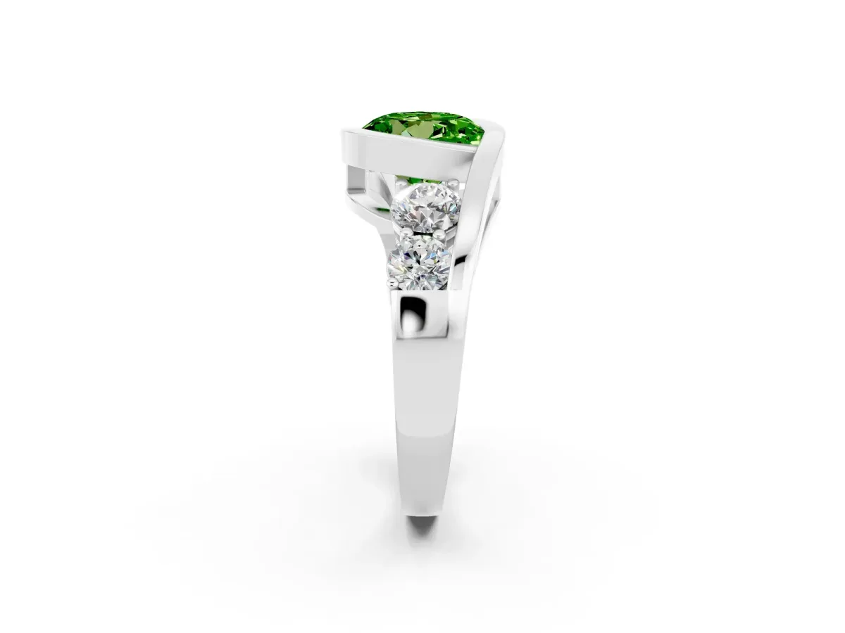 Bezel Set Round Cut Peridot Bypass Ring with Round Accents Platinum