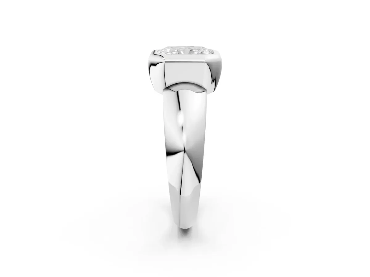 Bezel Set Radiant Cut Solitaire Ring with Wide Band Platinum