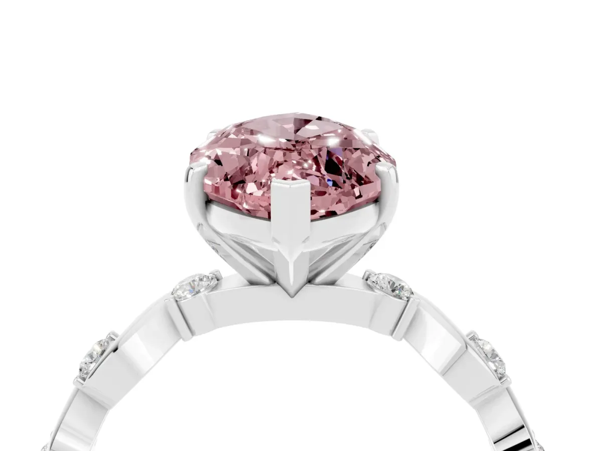 Marquise Cut Morganite Solitaire Twisted Band with Round Accents and Prong Setting White gold