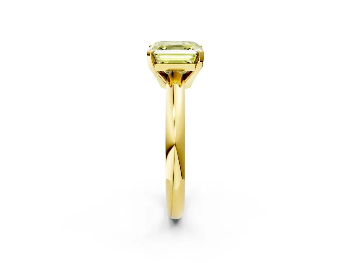 Fancy Yellow Asscher Cut Diamond Solitaire Engagement Ring with Round Band and Four-Prong Setting Yellow gold