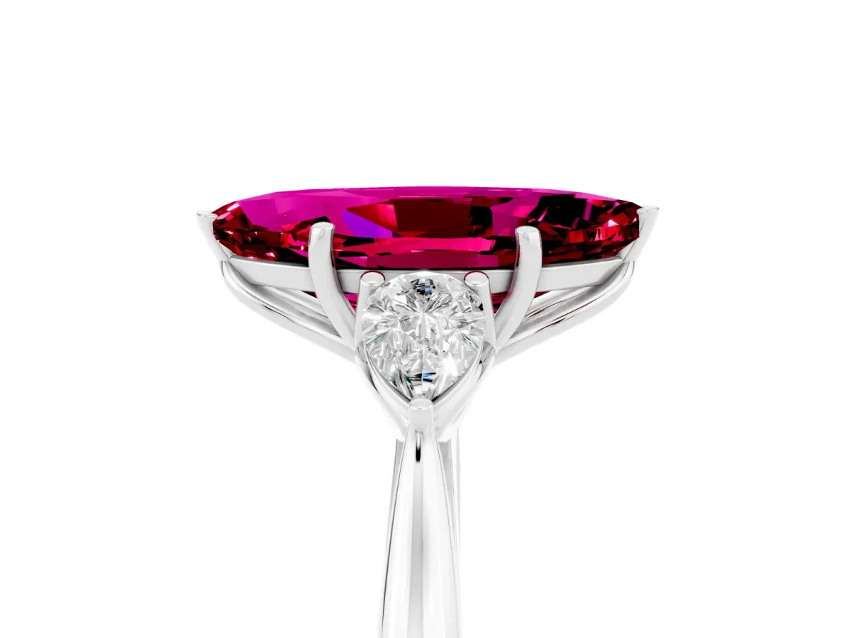 Marquise Cut Garnet Three-Stone Ring with Pear Side Stones and Prong Setting Silver