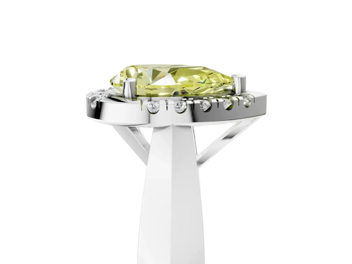 Fancy Yellow Pear Cut Cut Halo Solitaire Engagement Ring with Square Band and Four-Prong Setting White gold