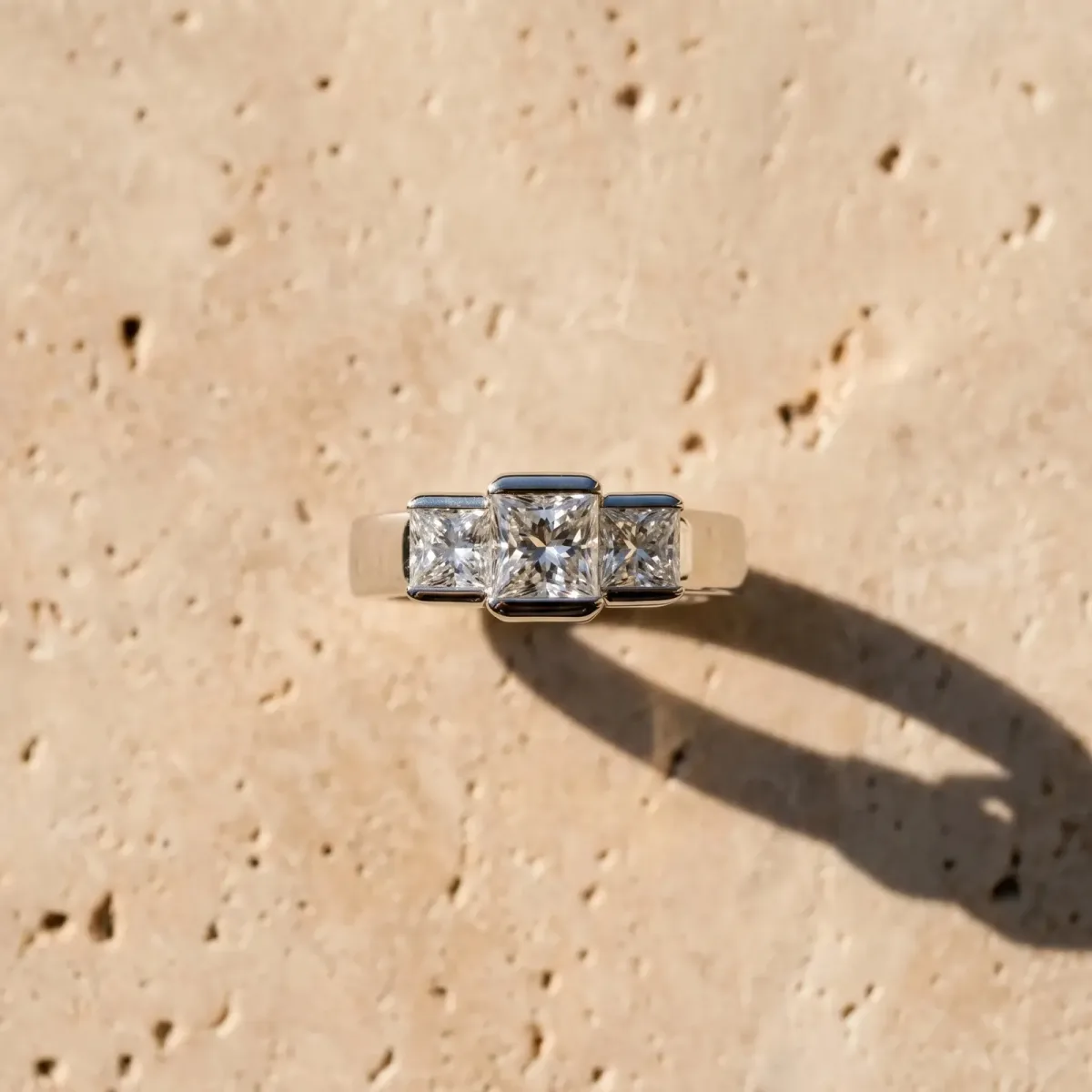 Three Stone Pear Cut Cut Channel Set Diamond Ring Silver