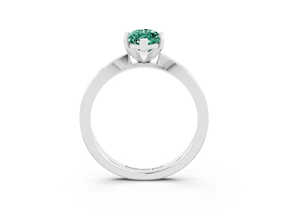Marquise Cut Green Sapphire Solitaire Engagement Ring with Classic Band and Four-Prong Setting Platinum