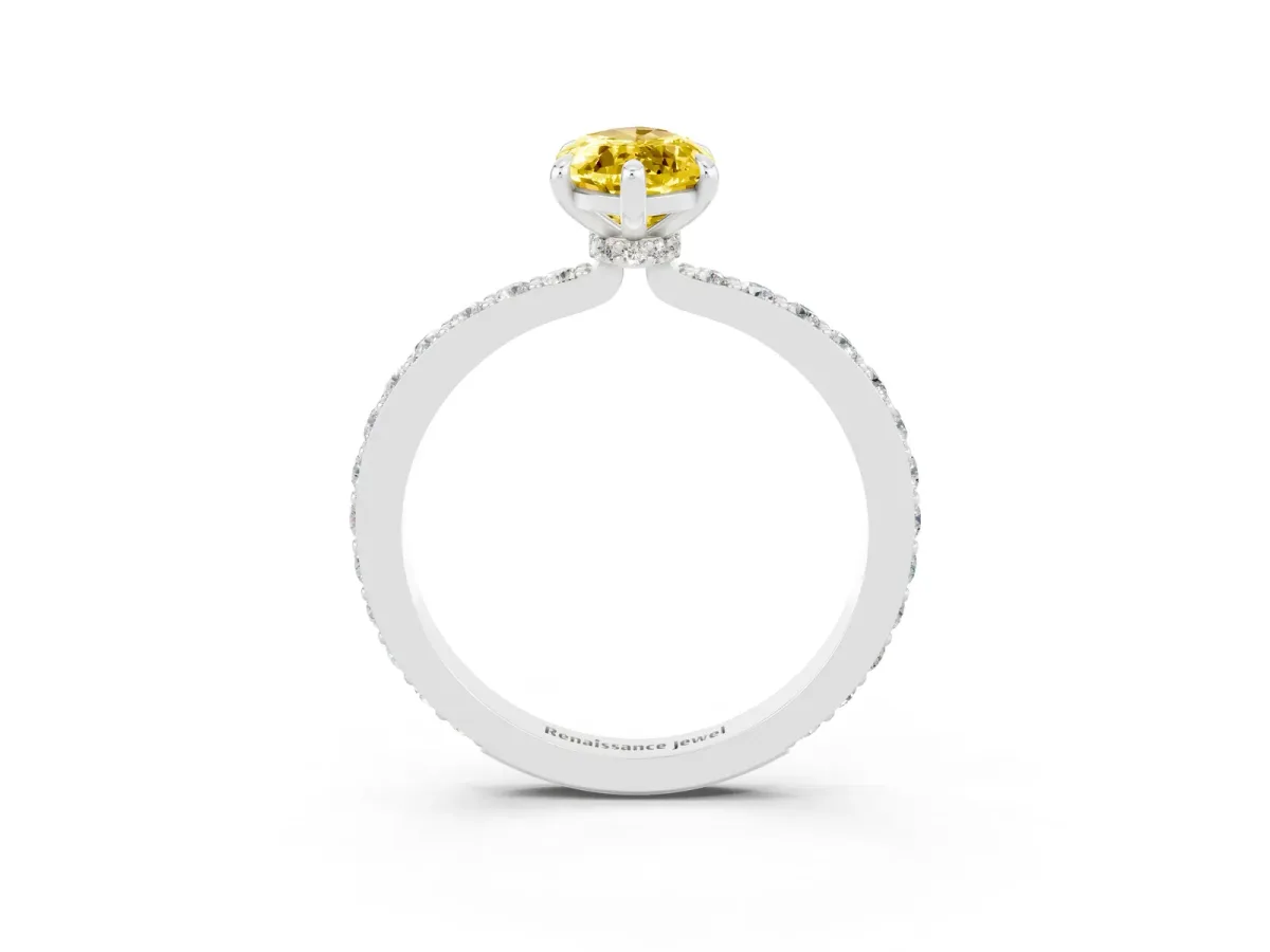 Marquise Cut Yellow Sapphire Solitaire Engagement Ring with Pavé Band and Four-Prong Setting White gold
