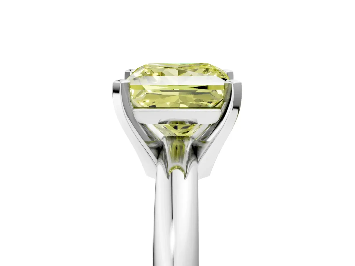 Fancy Yellow Princess Cut Diamond Solitaire Engagement Ring with Round Band and Four-Prong Setting White gold