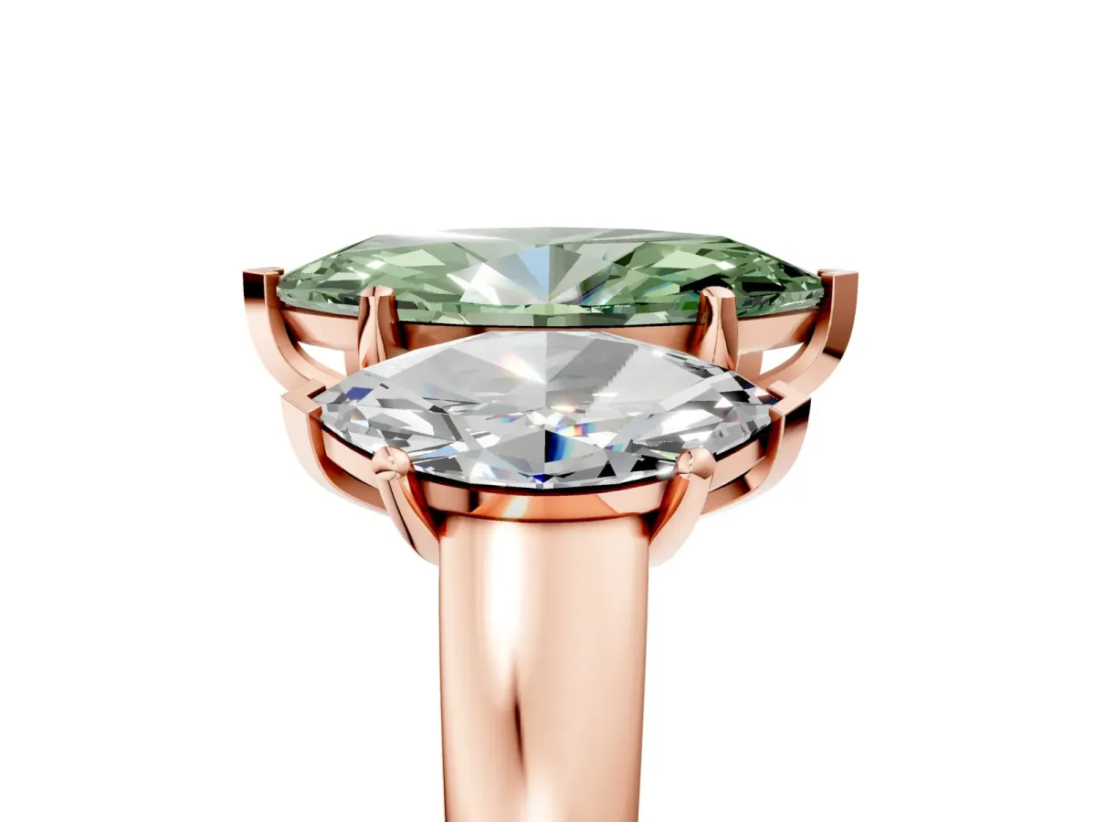 Fancy Green Three-Stone Marquise Cut Cut Solitaire Ring with Classic Prong Setting Rose gold