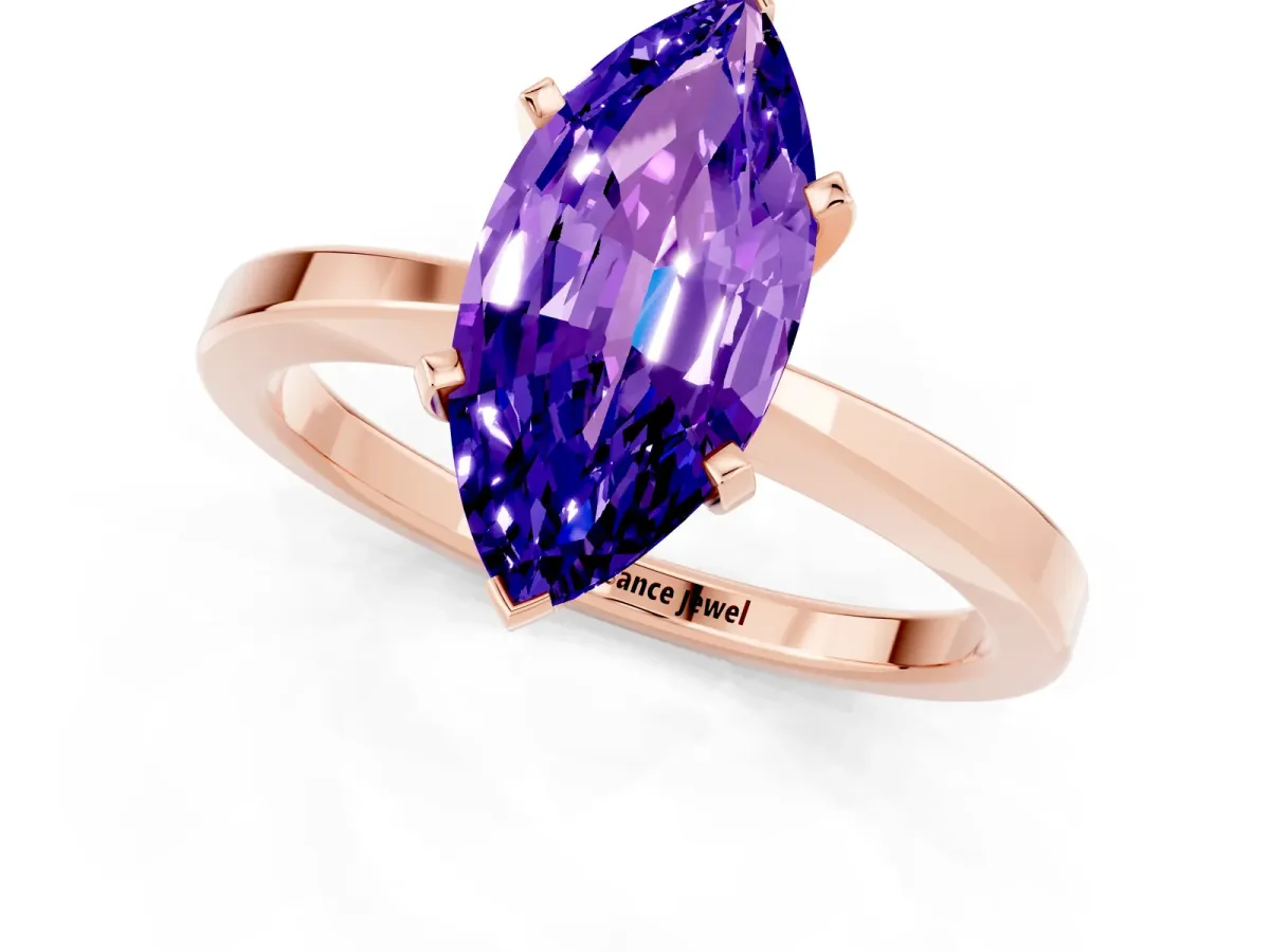 Marquise Cut Tanzanite Solitaire Engagement Ring with Classic Band and Four-Prong Setting Rose gold
