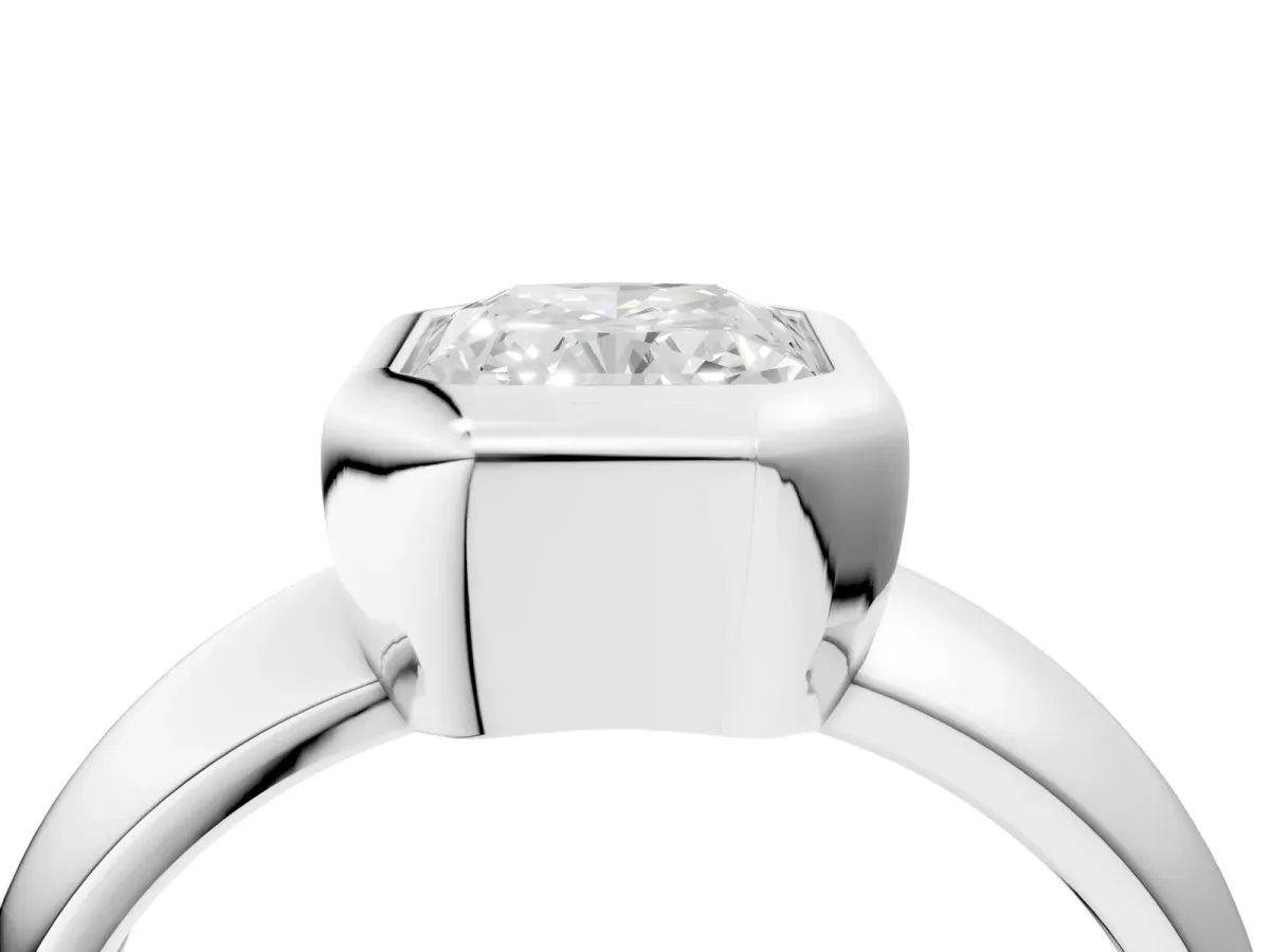 Bezel Set Radiant Cut Solitaire Ring with Wide Band Platinum