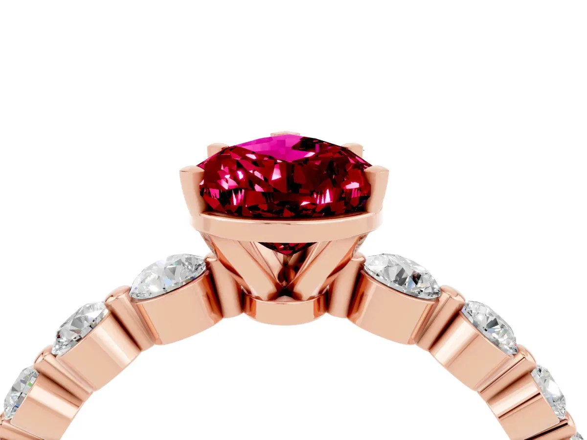 Pear Cut Solitaire Garnet Ring with Pave Band and Four-Prong Setting Rose gold