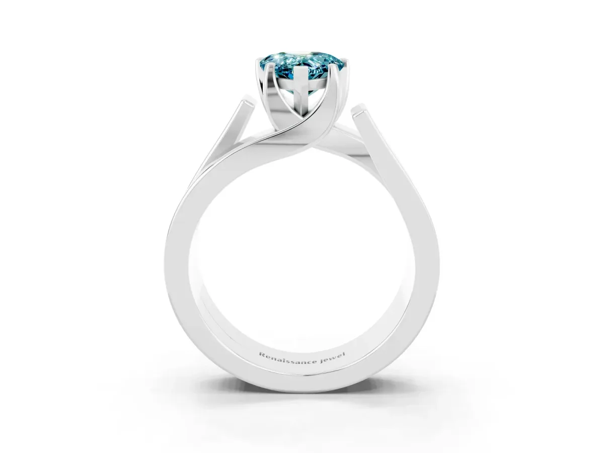 Modern Tension Set Pear Cut Blue Topaz Solitaire Wide Band Ring Platinum