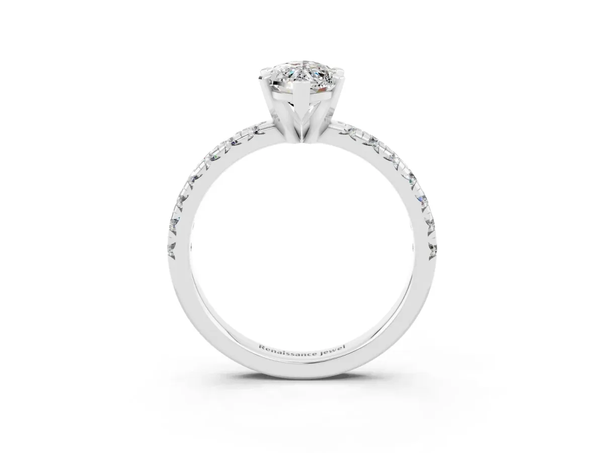 Marquise Cut Moissanite Solitaire Pavé Engagement Ring with Round Band and Prong Setting White gold