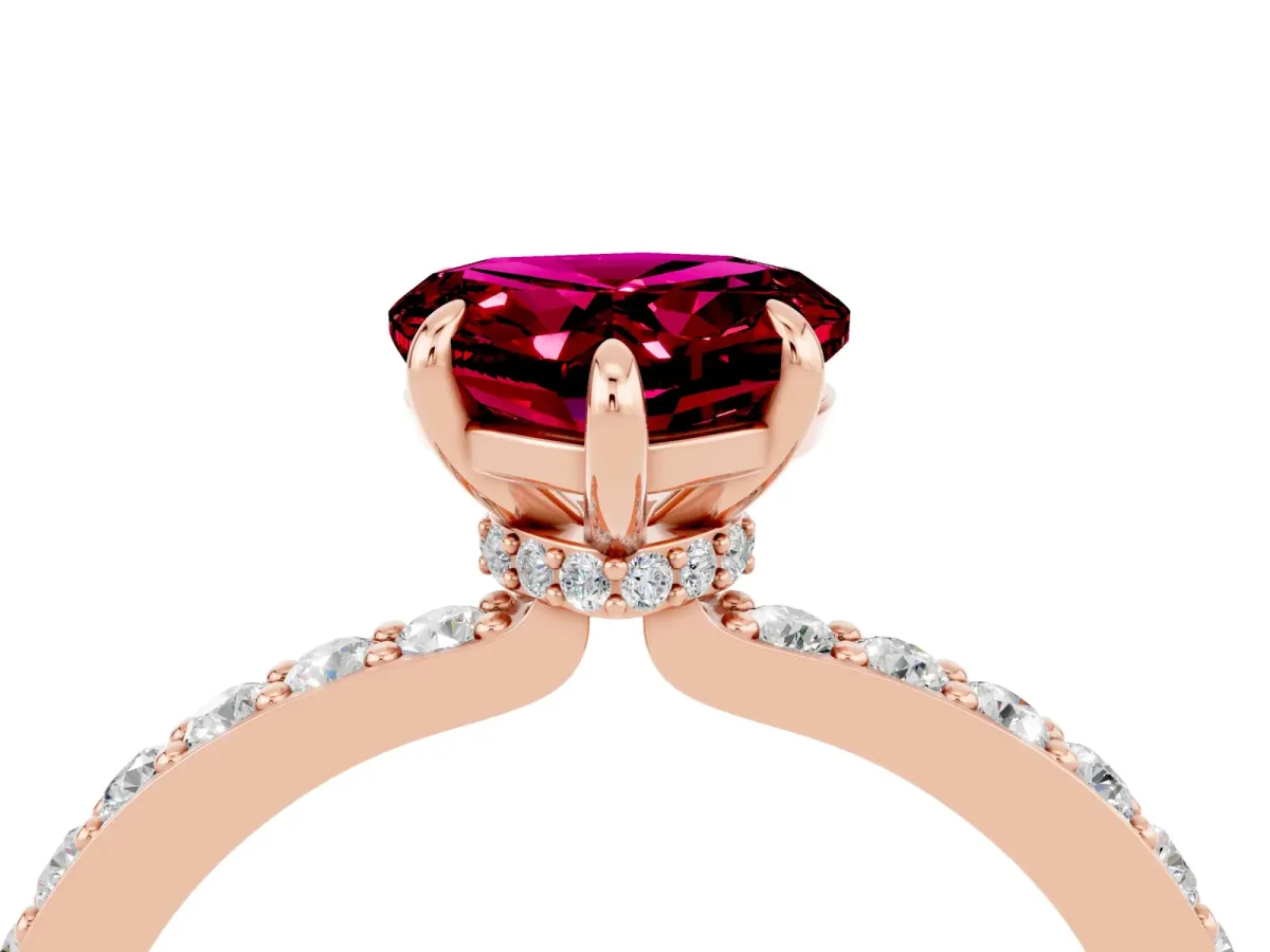 Heart Cut Garnet Solitaire Engagement Ring with Pavé Band and Four-Prong Setting Rose gold