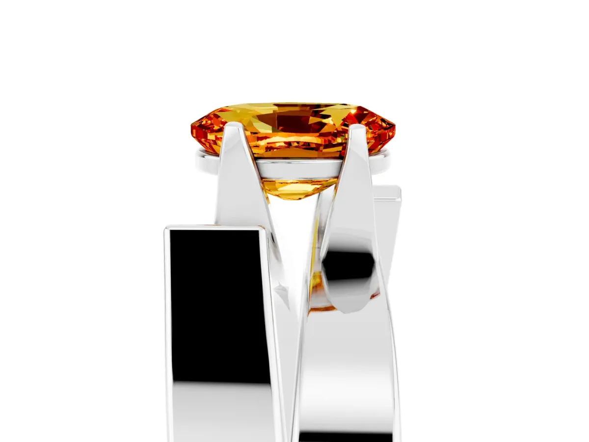 Modern Tension Set Oval Cut Citrine Solitaire Wide Band Ring Platinum