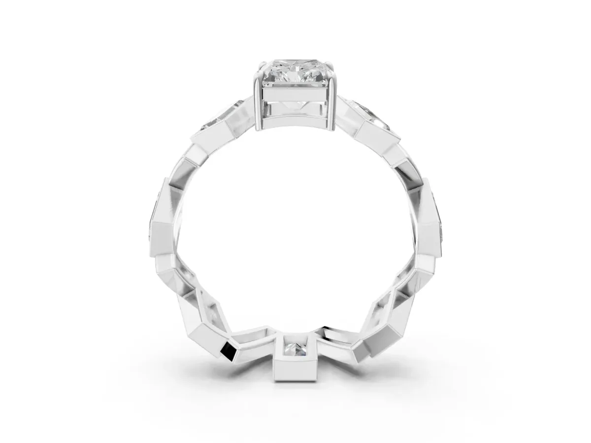 Radiant Diamond Geometric Side Stone Engagement Ring Silver
