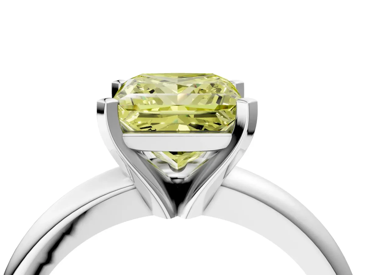 Fancy Yellow Princess Cut Diamond Solitaire Engagement Ring with Round Band and Four-Prong Setting White gold