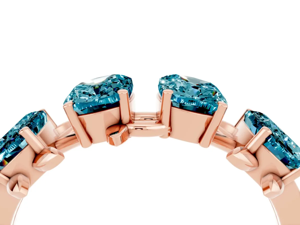 Four-Stone Elongated Cushion Blue Topaz Band with Nature-Inspired Prong Setting Rose gold