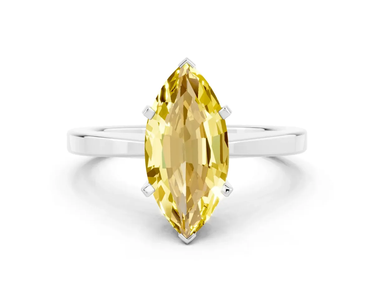 Marquise Cut Yellow Sapphire Solitaire Engagement Ring with Classic Band and Four-Prong Setting White gold