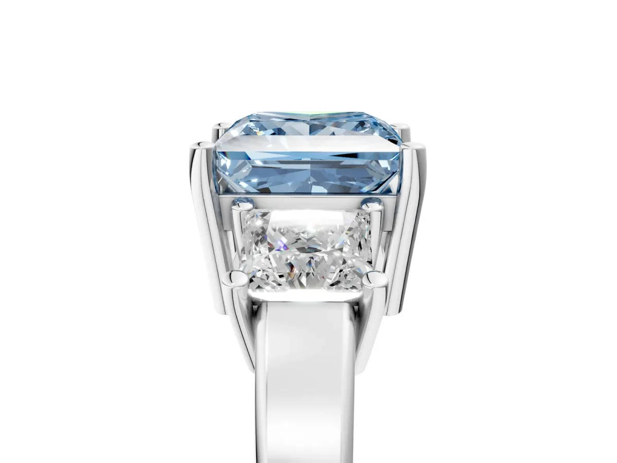 Fancy Blue Three-Stone Princess Cut Cut Solitaire Ring with Prong Setting Platinum